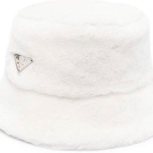 PRADA Fashion Accessories hat Bucket hat winter fur white